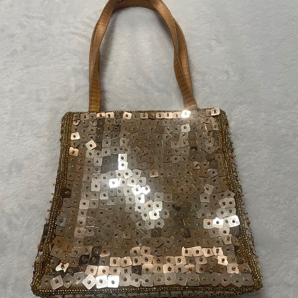 Jessica Mcclintock Sequin Handbag Gold Tone - Picture 1 of 13